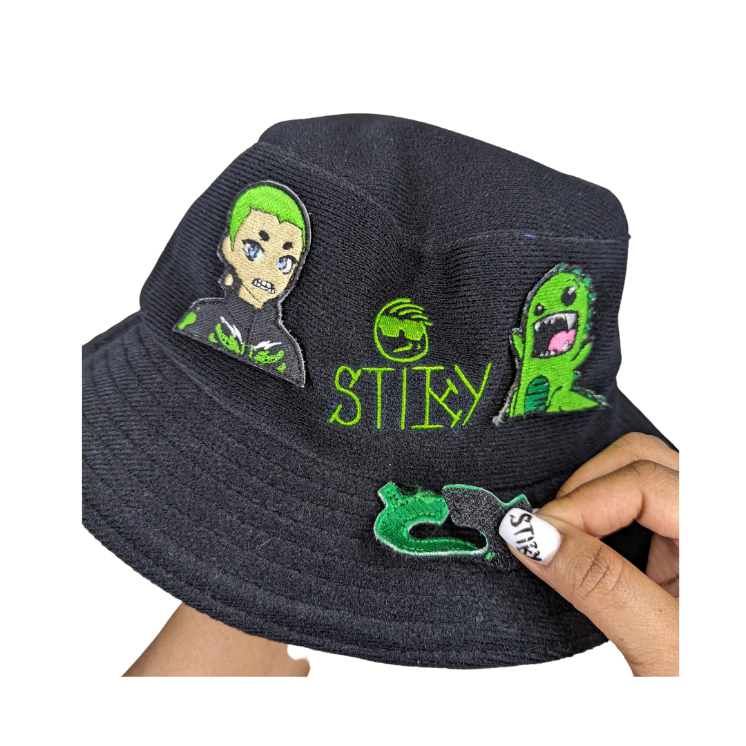 Stiky Bucket Hat - Black w/ Green Logo